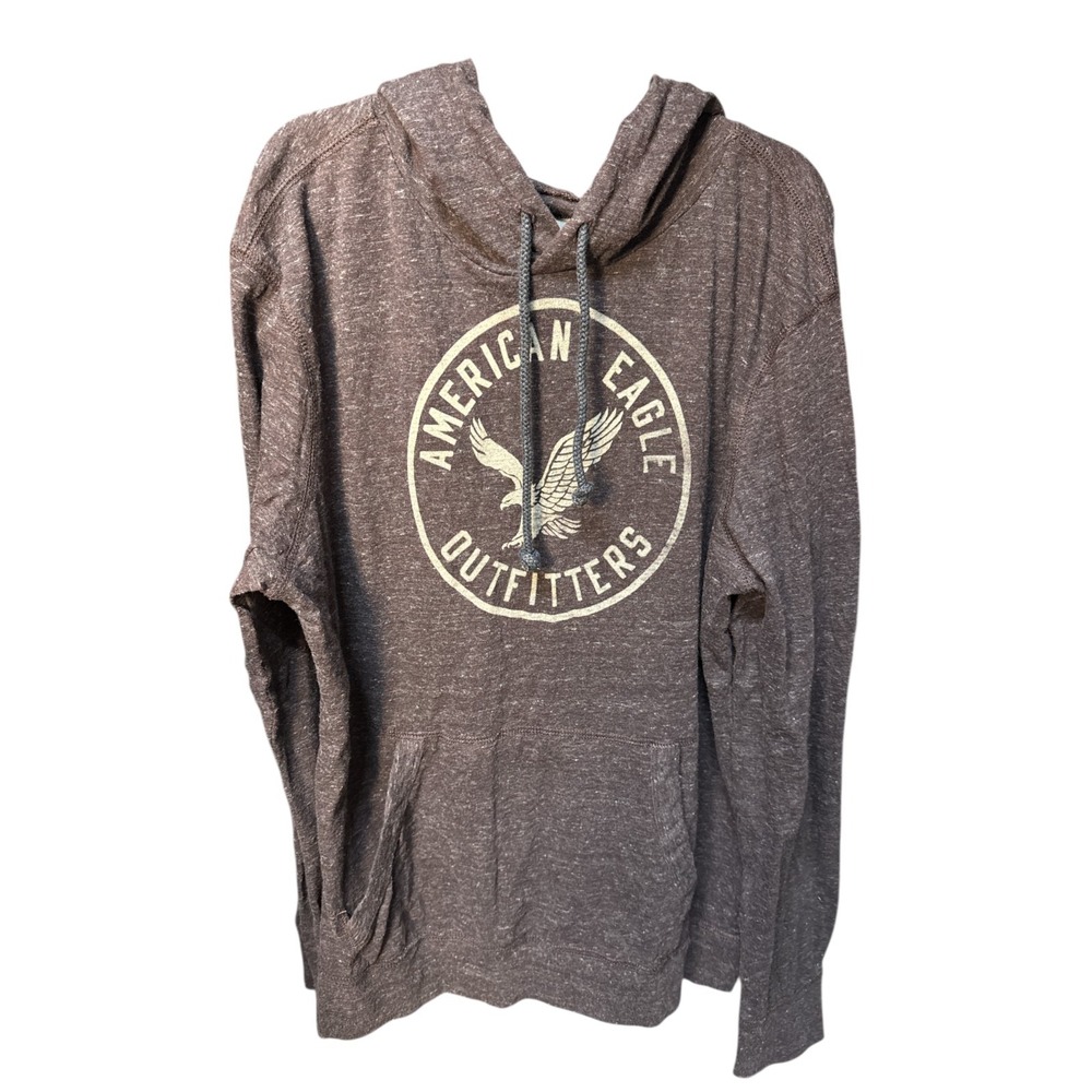 American Eagle Outfitters Graphic Logo‎ Pullover Hoodie Heather Brown Gray Small
